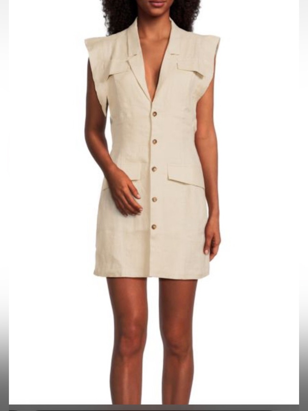 Hevron Becca Sleeveless Button-Front Natural Linen Shirt Dress 6